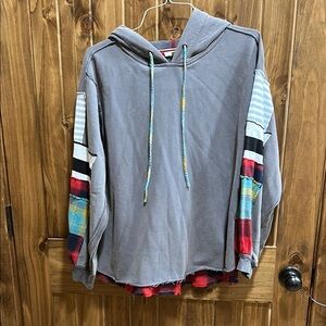 Gray Hoodie with Colorful Sleeves